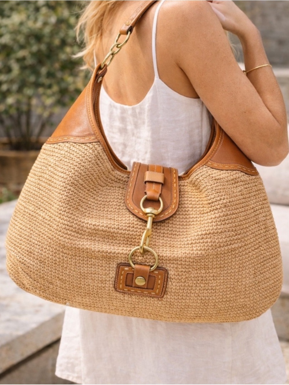 Coach Straw and Tan Woven Hobo Bag - Picture 2 of 11